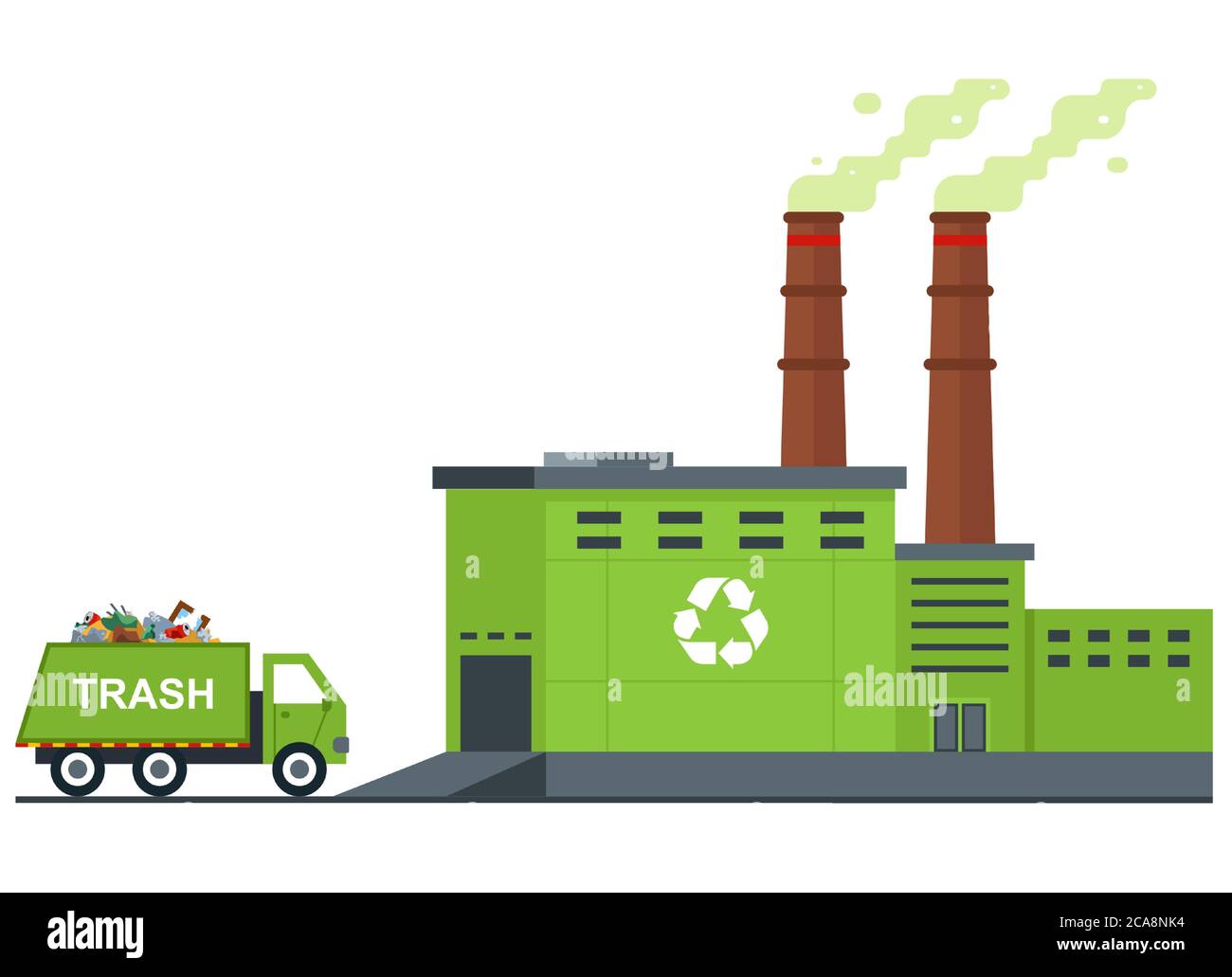 garbage processing plant. garbage truck rides with waste. flat vector ...