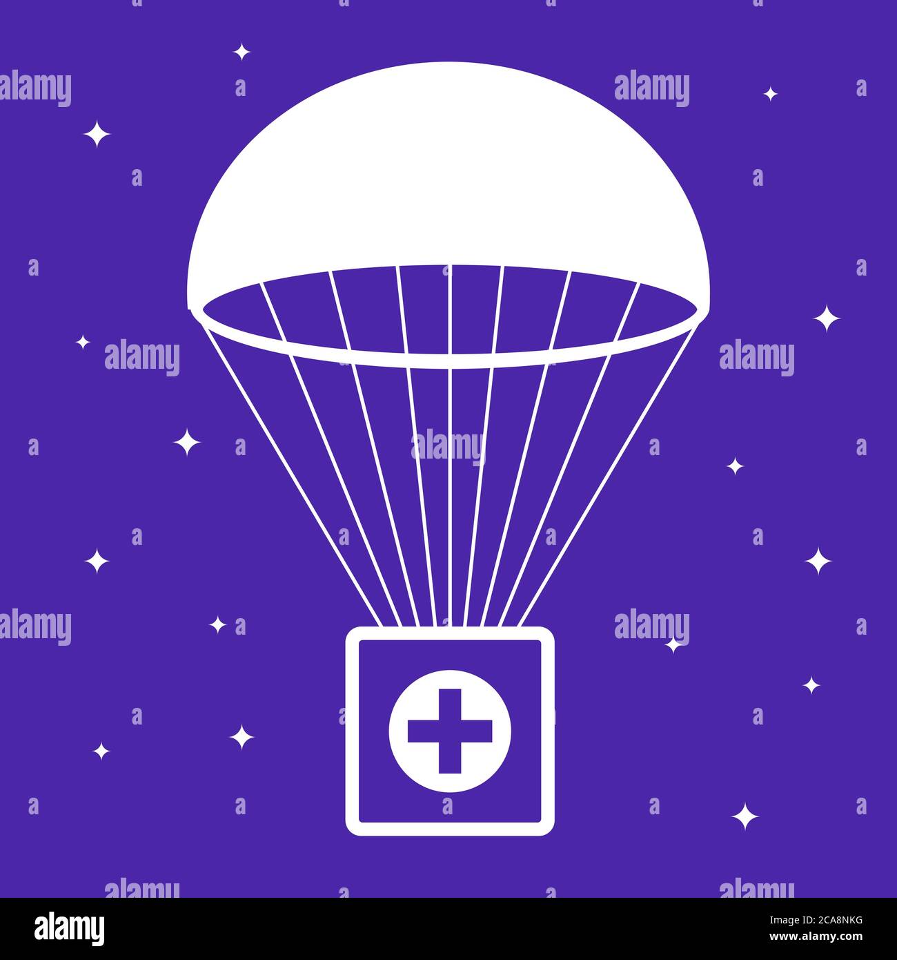 first aid kit falls by parachute. social help. flat vector illustration. Stock Vector