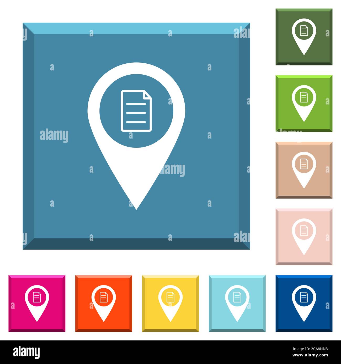 GPS map location details white icons on edged square buttons in various ...