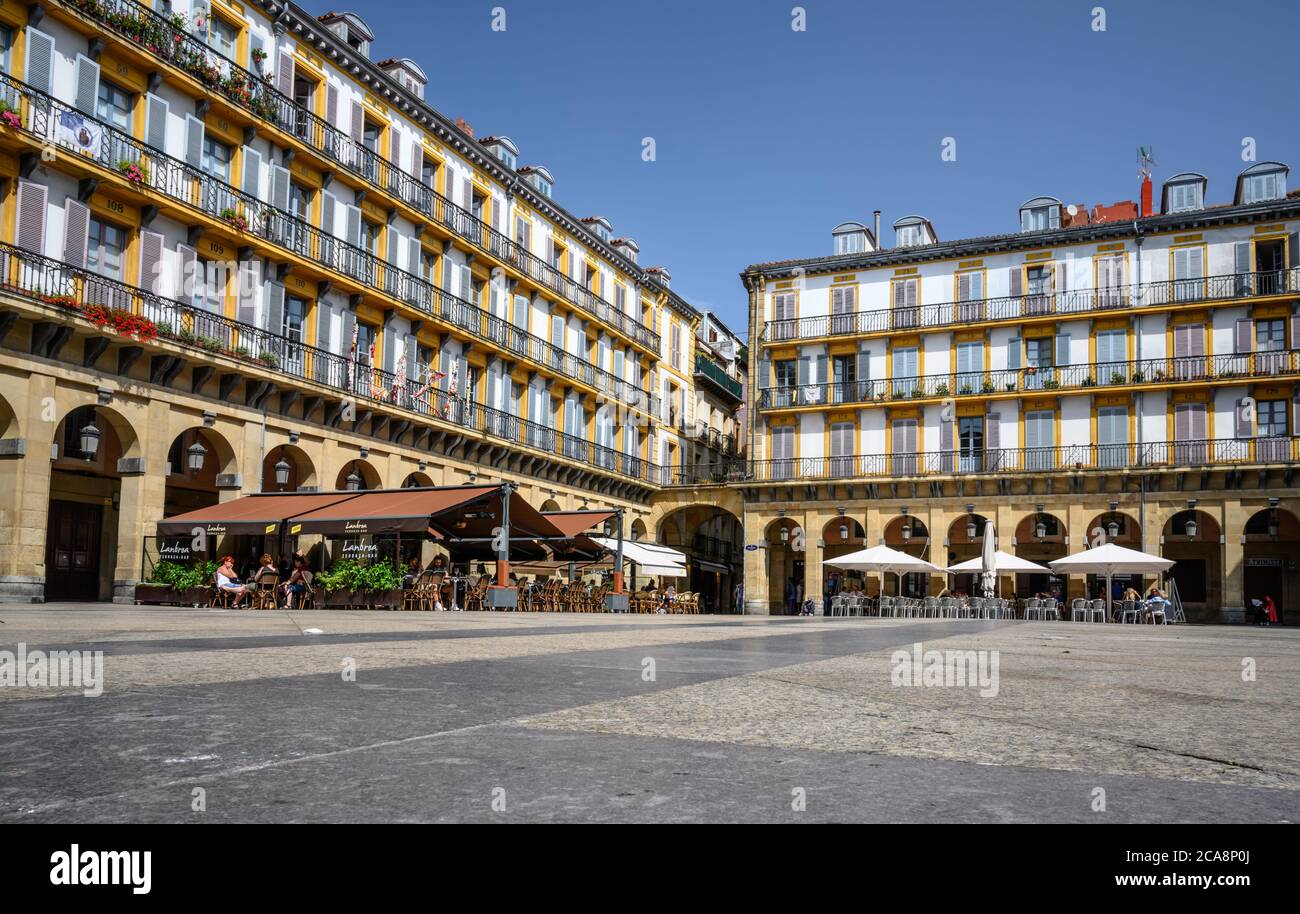 Façade of the Constitution Square (Plaza) in San Sebastián Stock Photo
