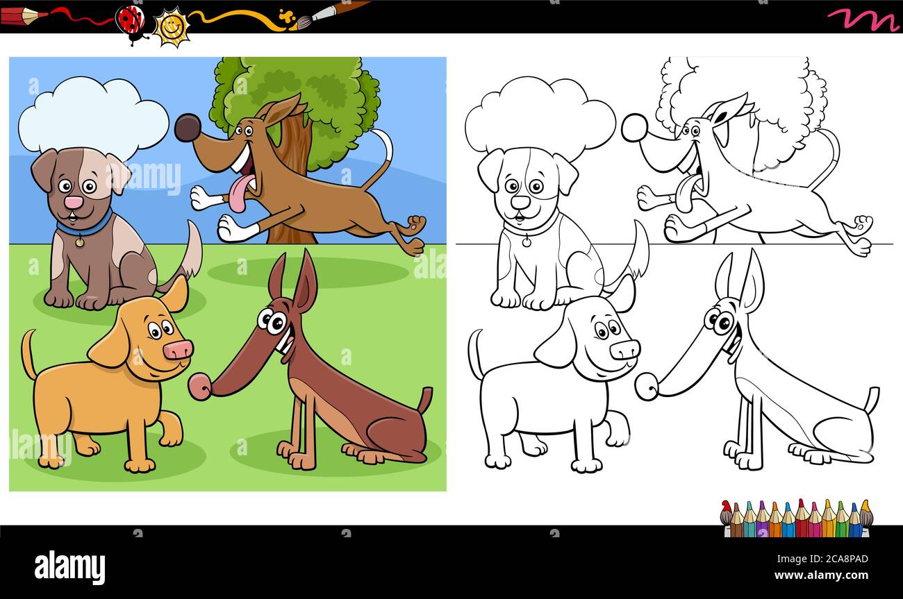 Cartoon Illustration of Dogs and Puppies Animal Characters Coloring ...