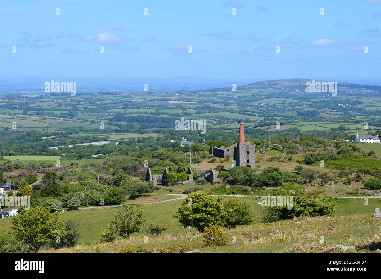 A view from Bodmin Moor, with an old engine house Stock Photo Alamy