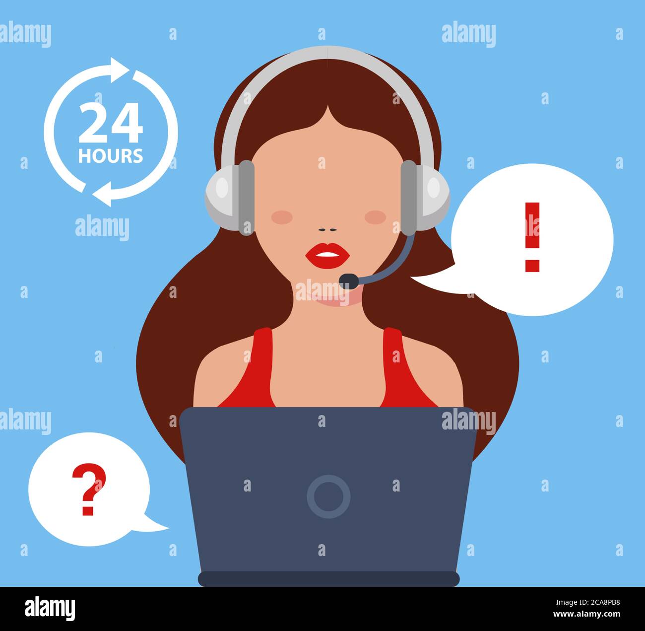 The call center girl answers the client question. Flat character vector
