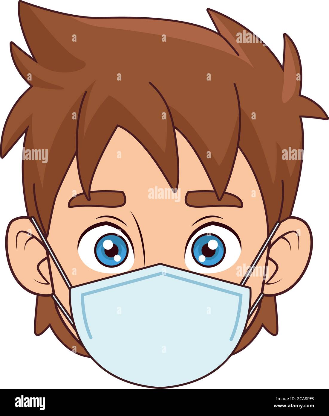 little boy wearing medical mask head character vector illustration ...