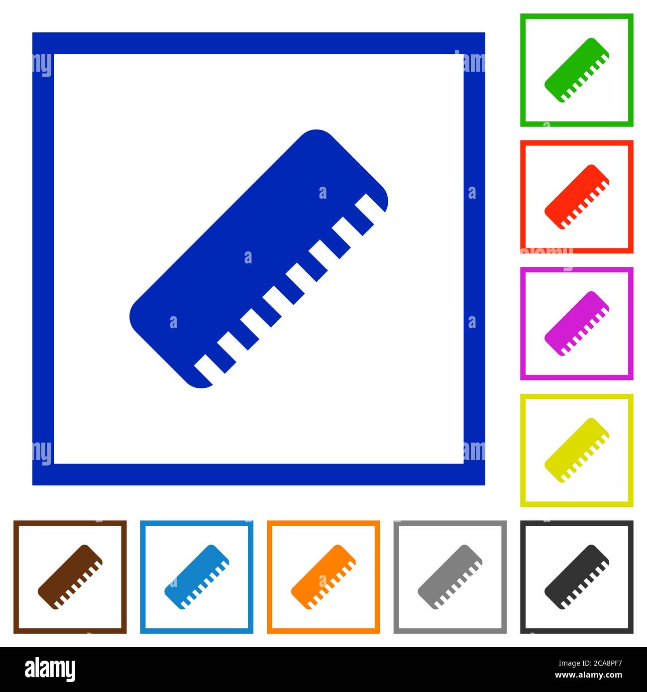 Ruler flat color icons in square frames on white background Stock ...