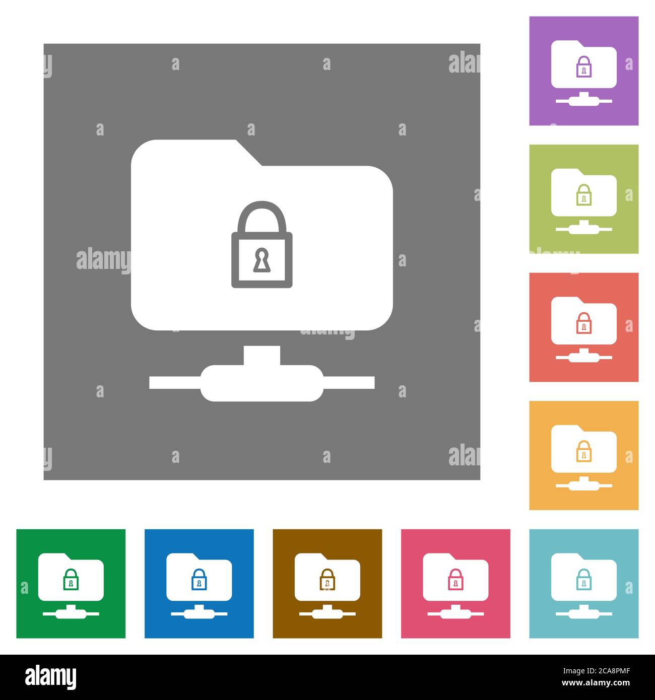FTP lock flat icons on simple color square backgrounds Stock Vector