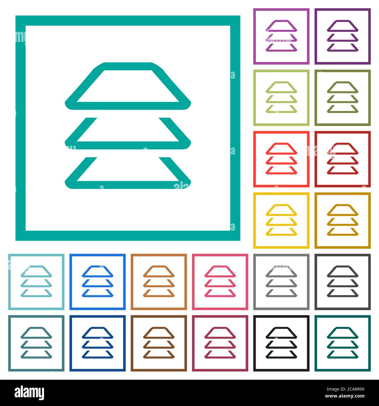 Multiple layers flat color icons with quadrant frames on white background Stock Vector