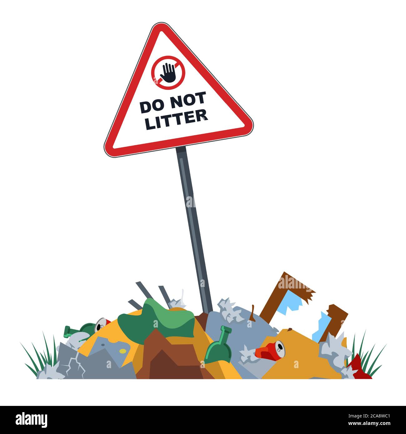 unauthorized landfills in the forbidden zone. environmental pollution. city dumps in forbidden places. flat vector illustration. Stock Vector