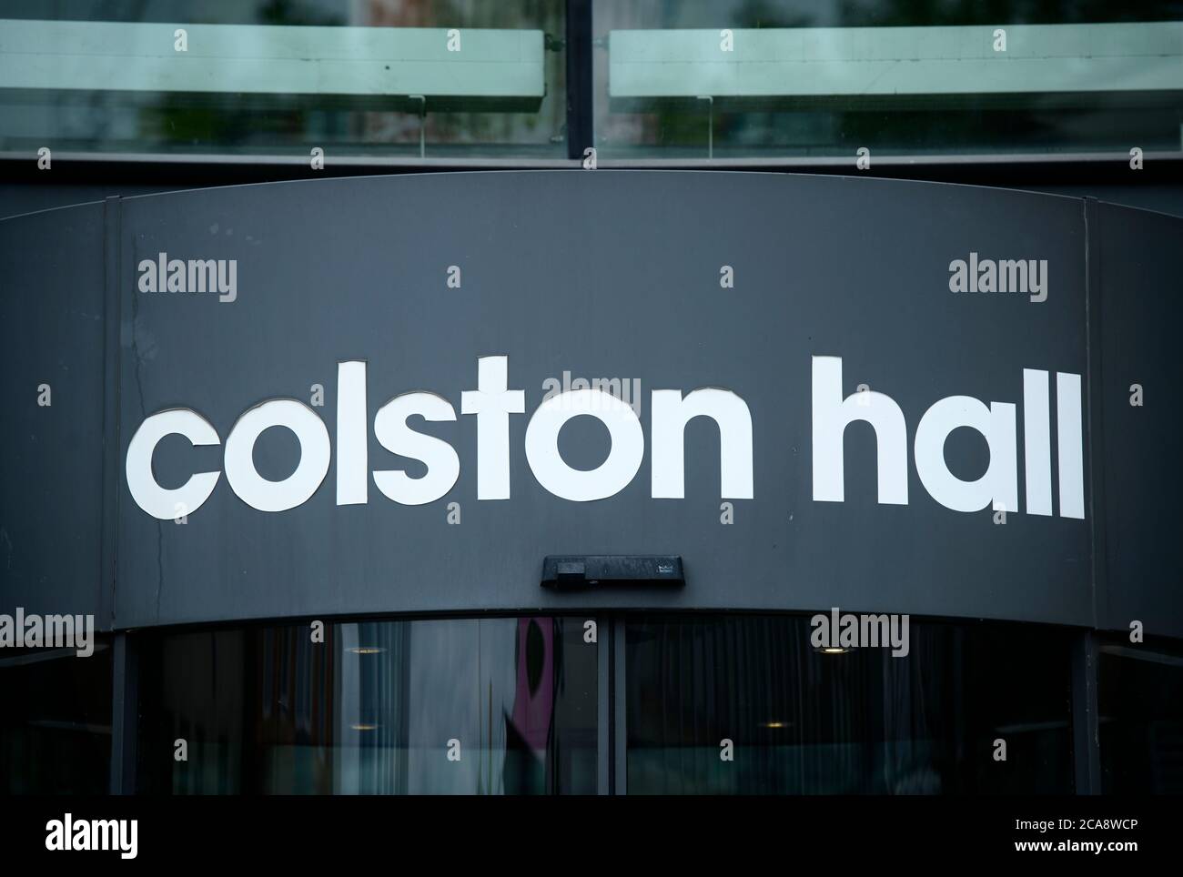 The Colston Hall following the toppling of the statue of Edward Colston in Bristol , 10 June 2020 shortly before the name was taken down. Stock Photo