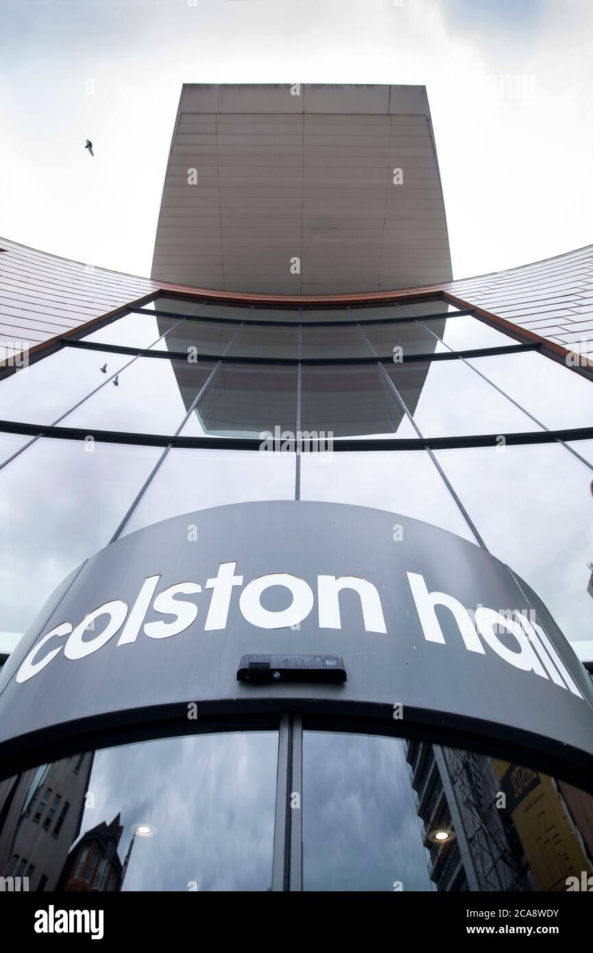 The Colston Hall following the toppling of the statue of Edward Colston in Bristol , 10 June 2020 shortly before the name was taken down. Stock Photo