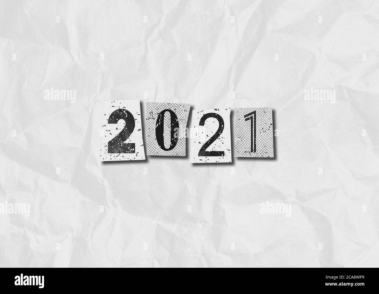 A black and white 2021 Punk Rock music style grunge text collage graphic illustration with copy space Stock Photo