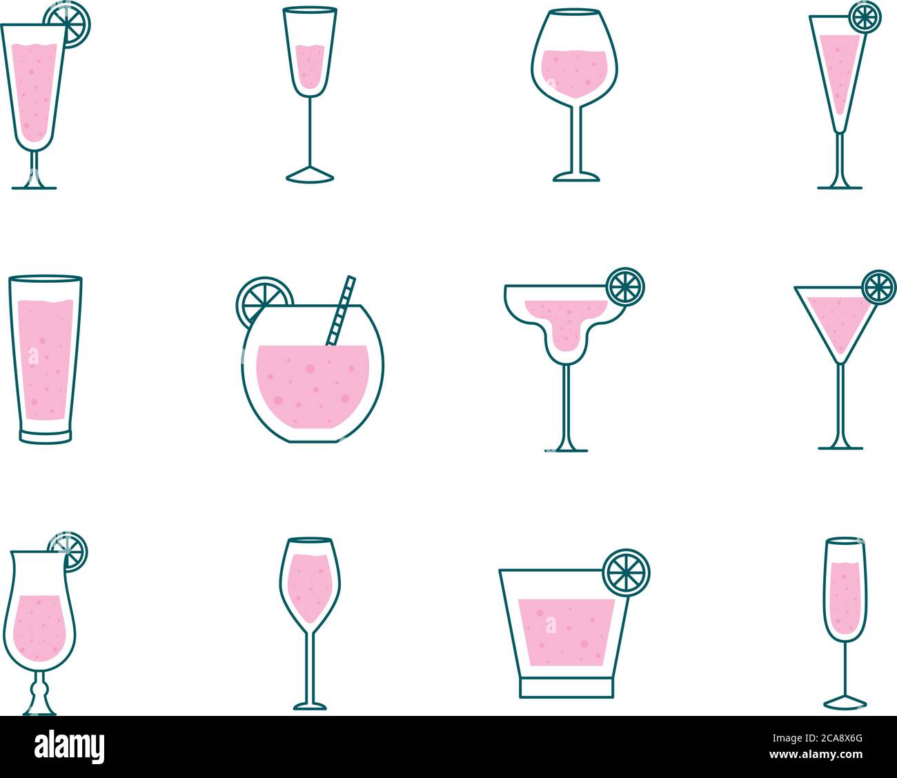 https://c8.alamy.com/comp/2CA8X6G/cocktails-glasses-cups-line-and-fill-style-set-icons-design-alcohol-drink-bar-and-beverage-theme-vector-illustration-2CA8X6G.jpg