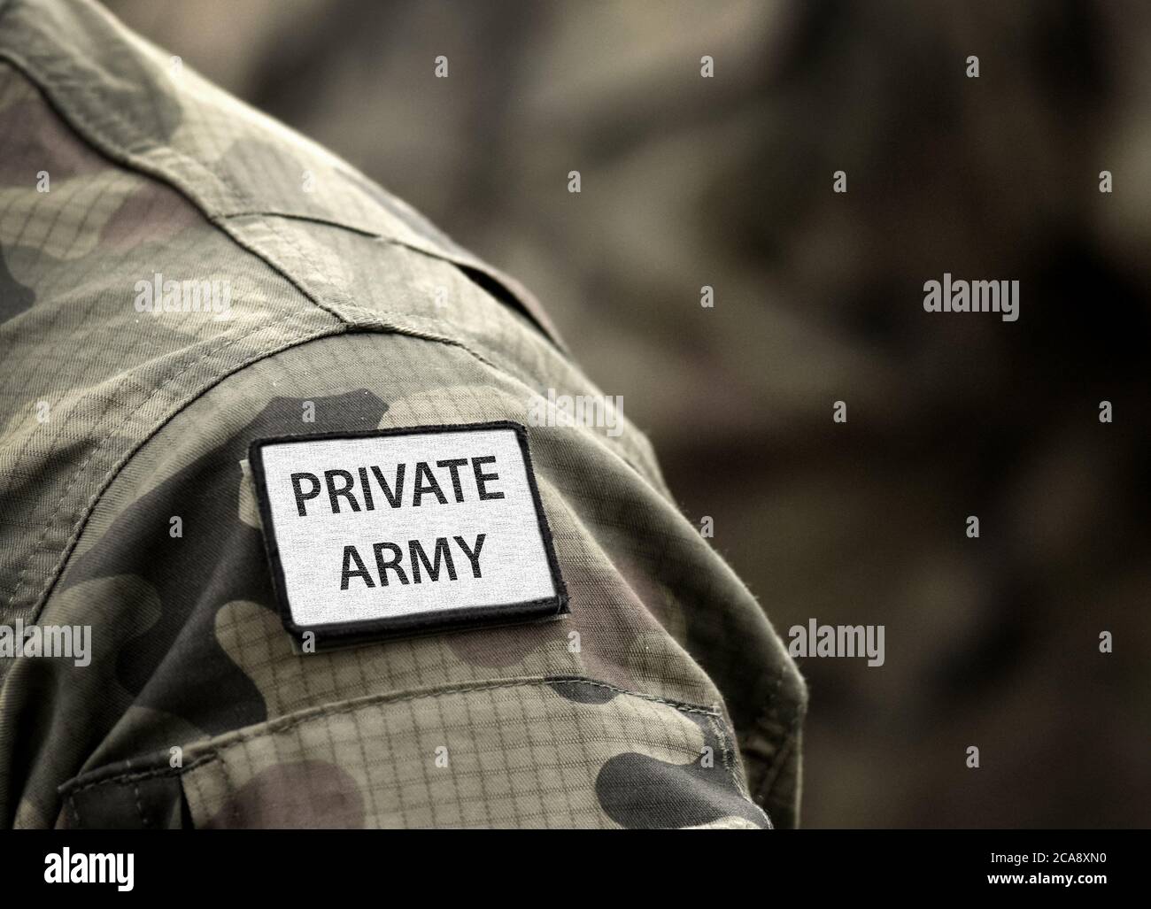 Inscription Private Army on military uniform. Inscription Private Army