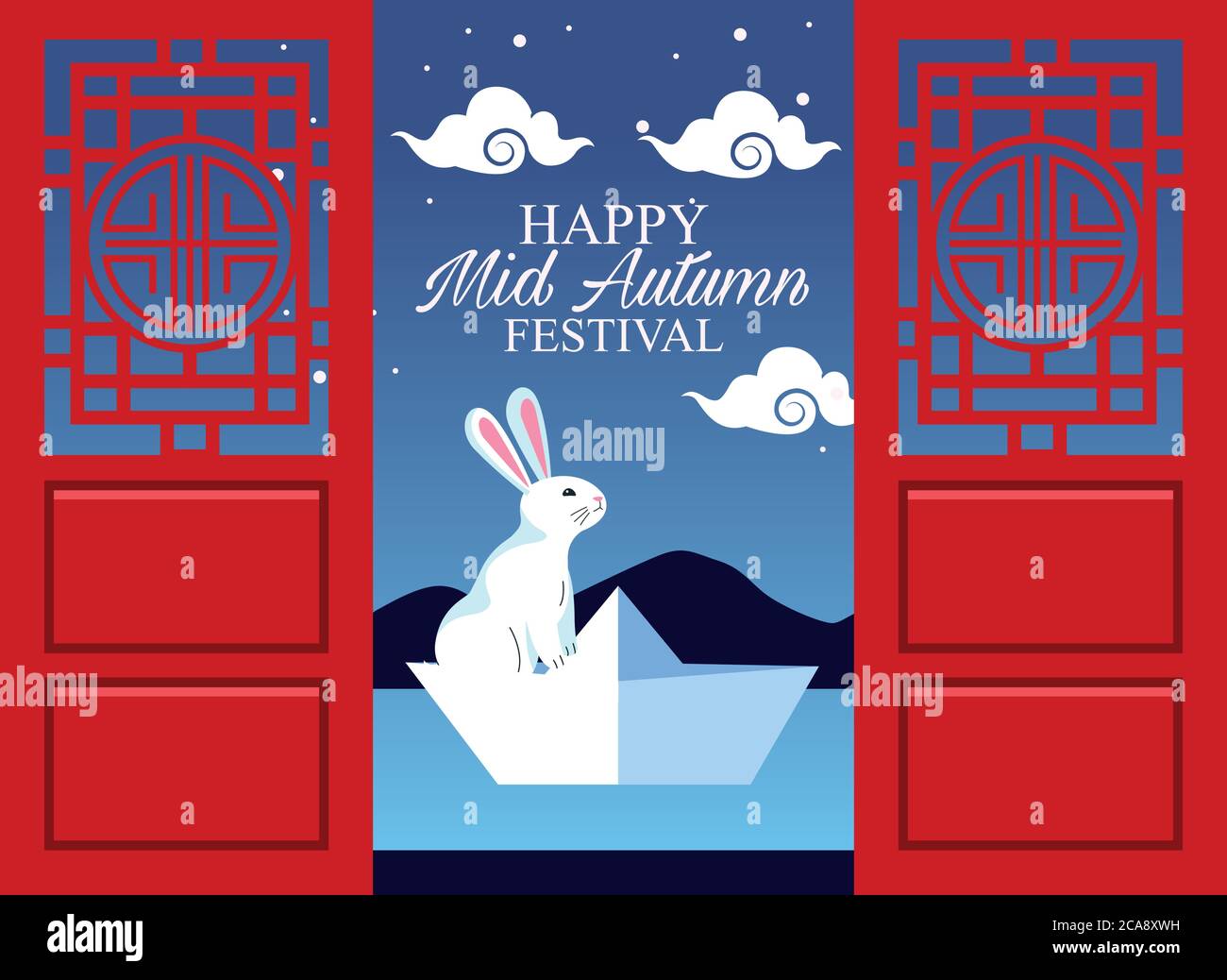 Mid Autumn Rabbit Design happy mid autumn festival with rabbit in doors vector illustration ...