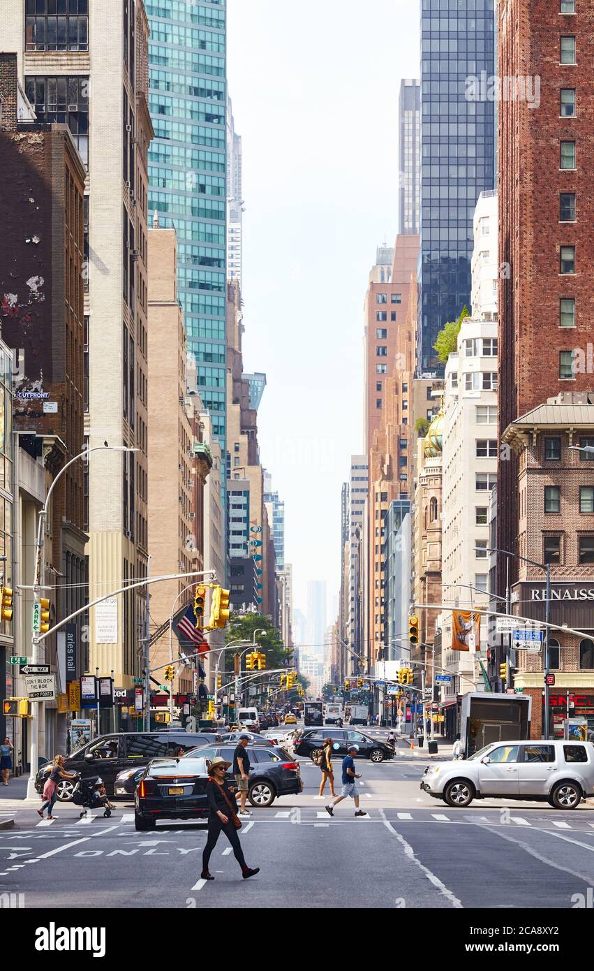 New York, USA - July 01, 2018: General view of bustling Lexington Avenue located on the East Side of the borough of Manhattan. Stock Photo