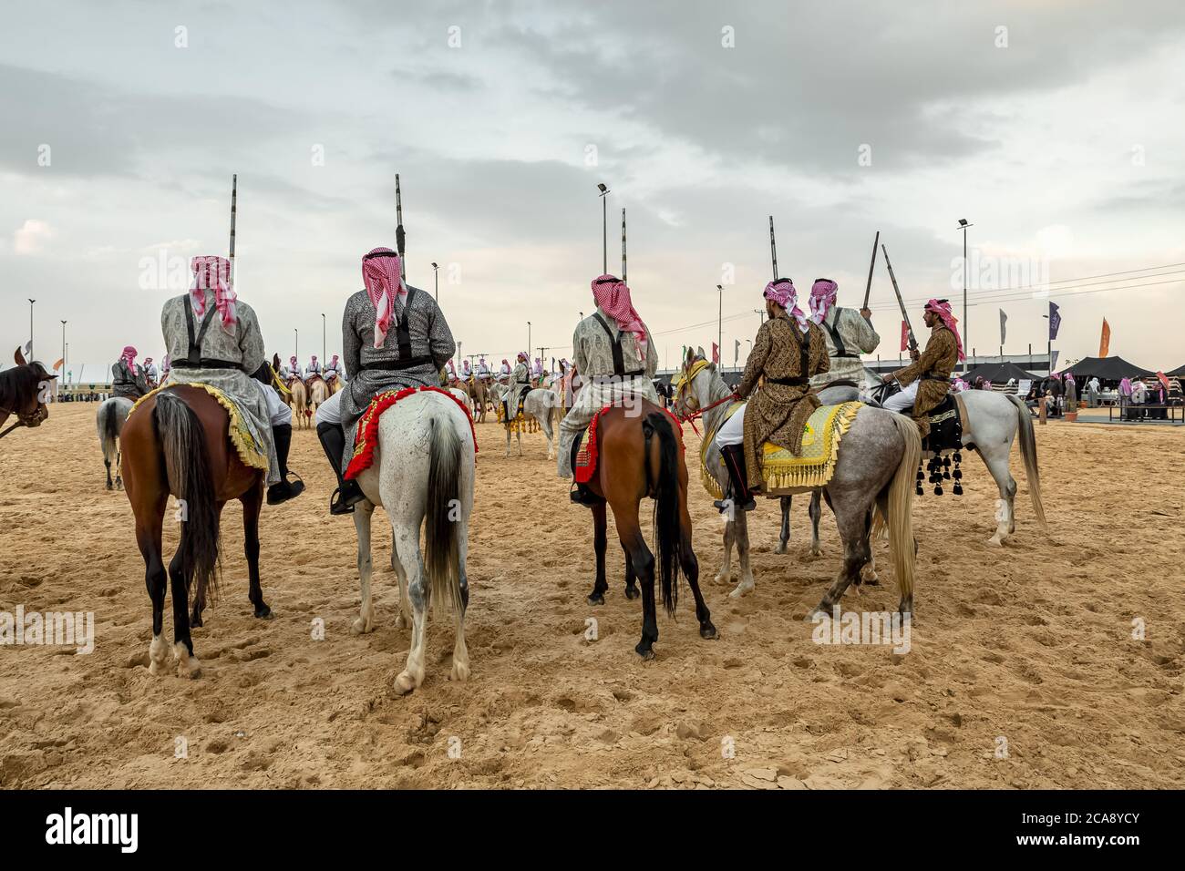 Saudi Arab Horse riders with their horse on traditional desert safari festival in abqaiq Saudi Arabia. 10-Jan-2020 Stock Photo