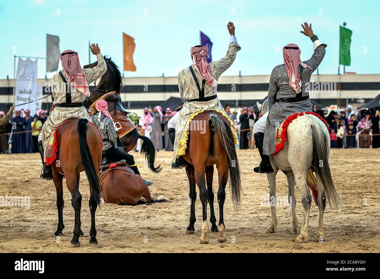 Saudi Arab Horse riders on traditional desert safari festival in abqaiq
