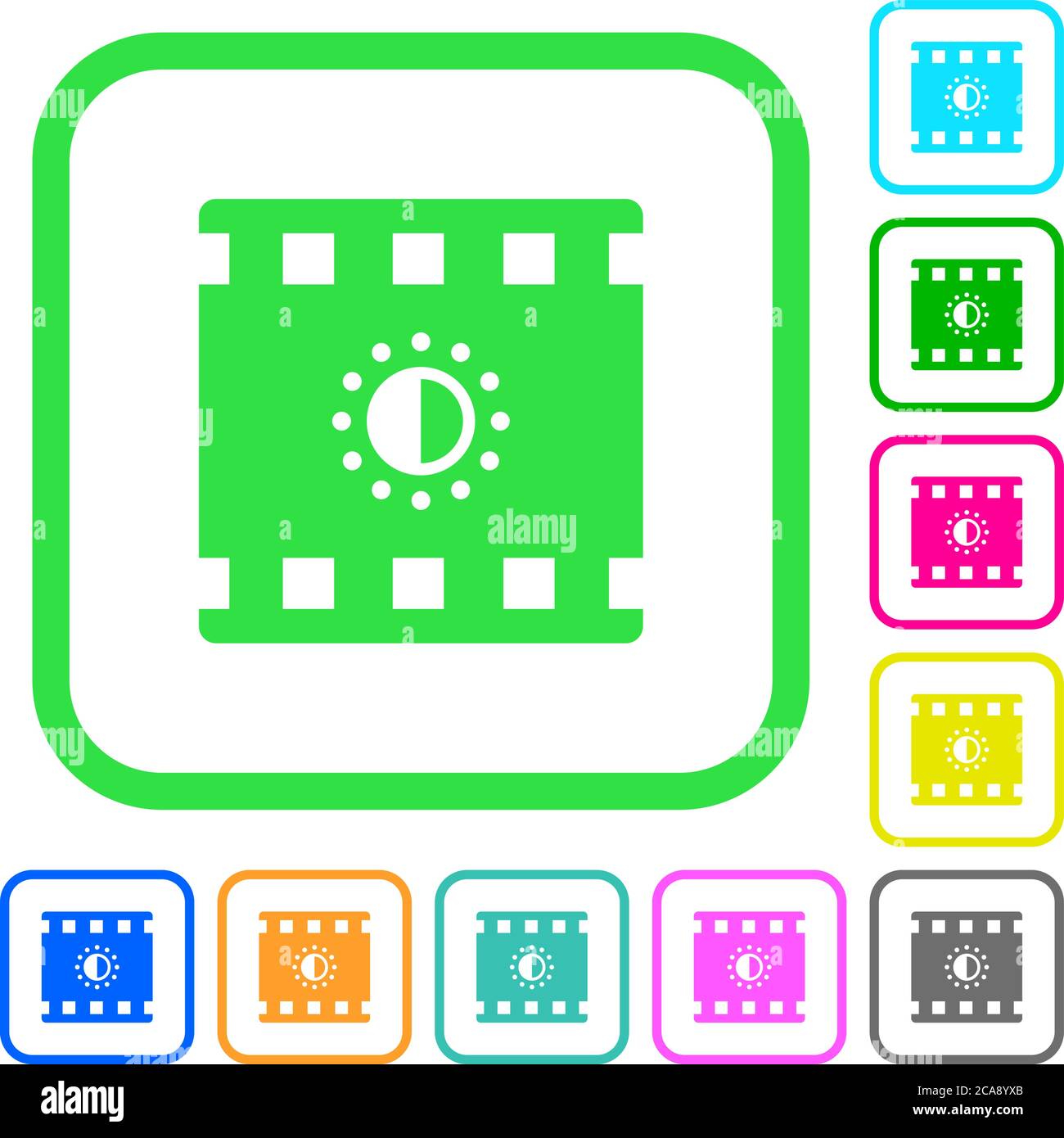 Movie saturation vivid colored flat icons in curved borders on white ...