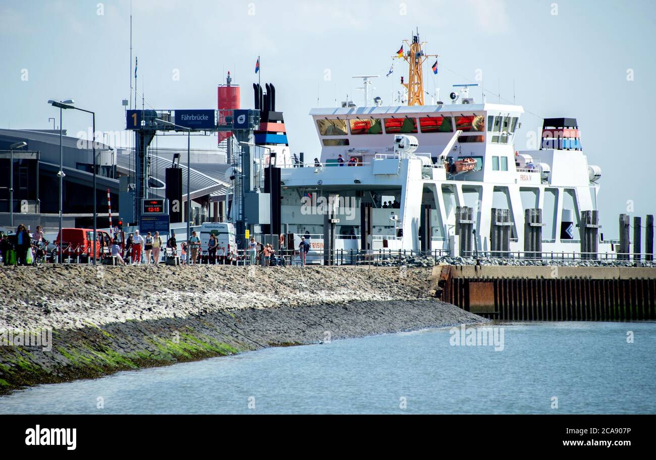 Norderney, Germany. 17th July, 2020. The ferry boat 'Frisia IV' of the shipping company Norden-Frisia is located in the ferry port of the island at a ferry bridge. Credit: Hauke-Christian Dittrich/dpa/Alamy Live News Stock Photo