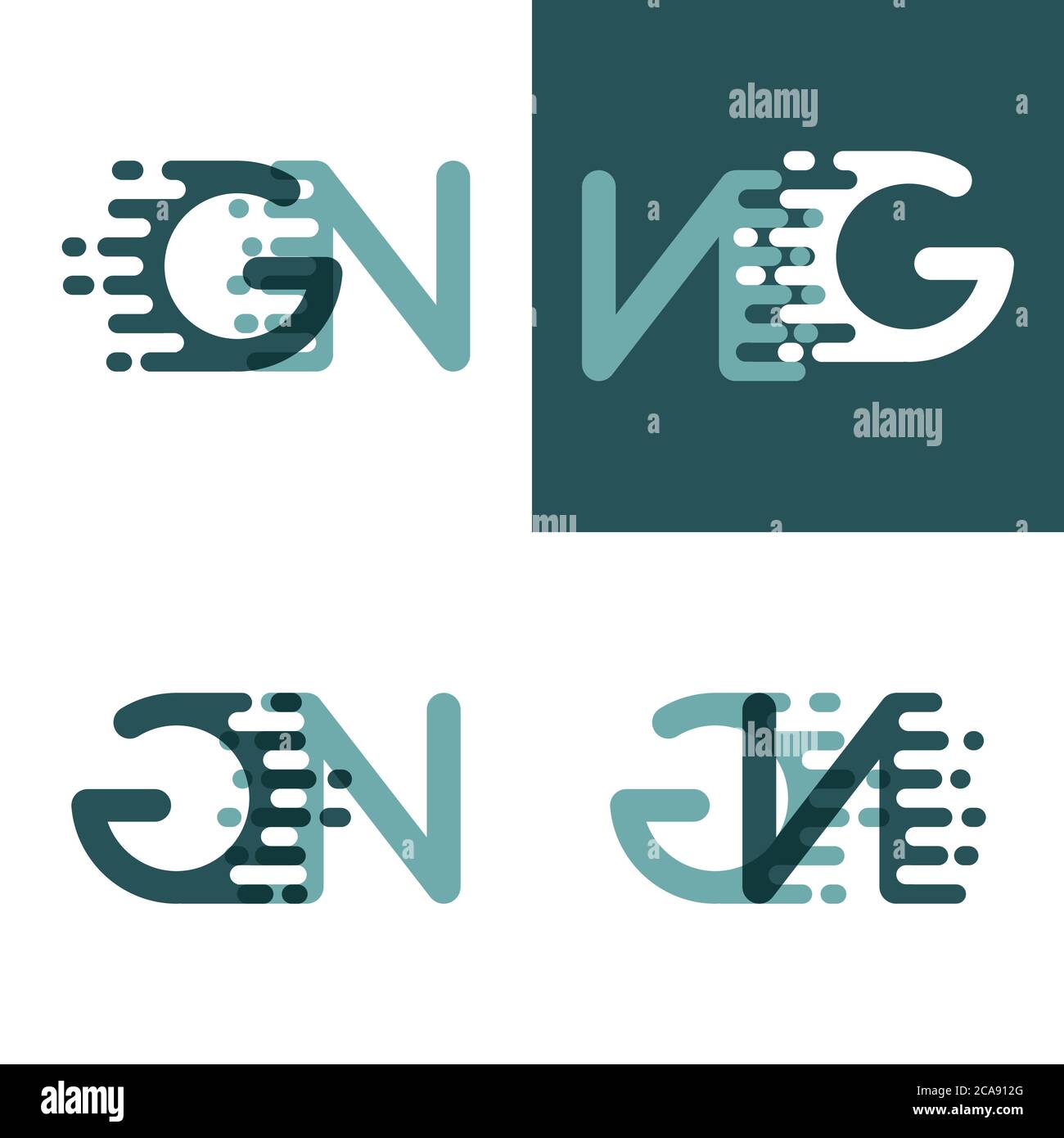 GN letters logo with accent speed in gray and dark green Stock Vector