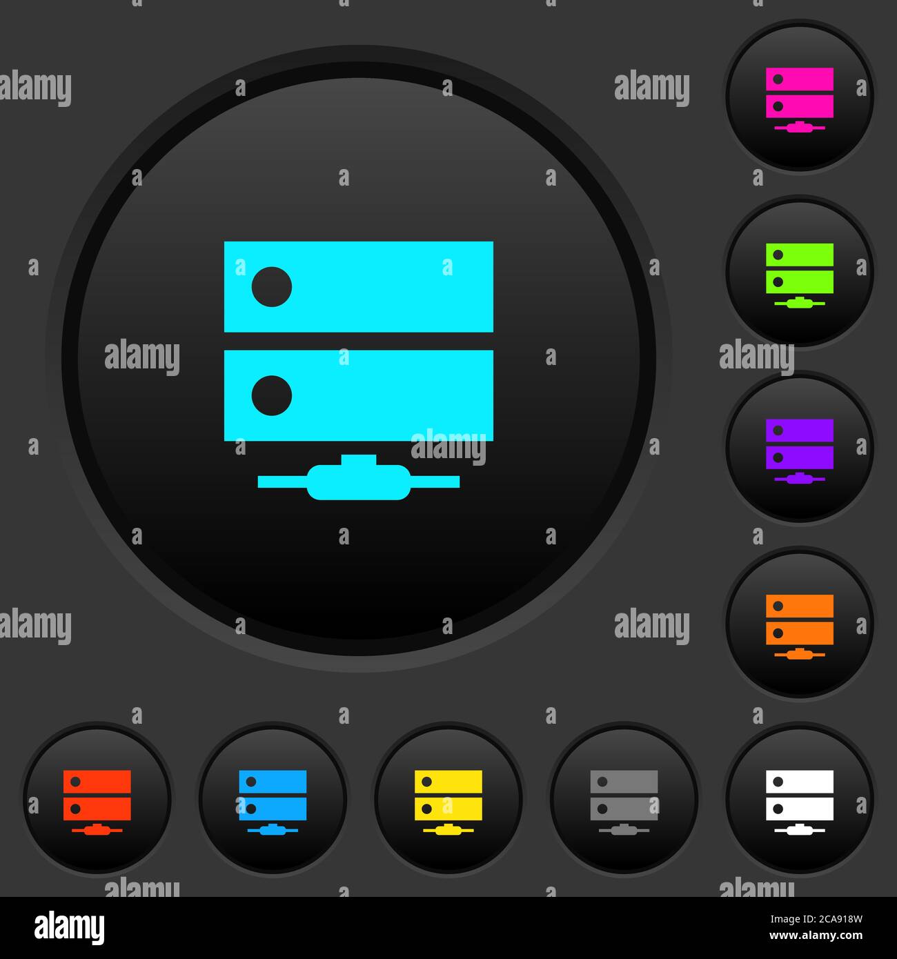 Network drive dark push buttons with vivid color icons on dark grey ...