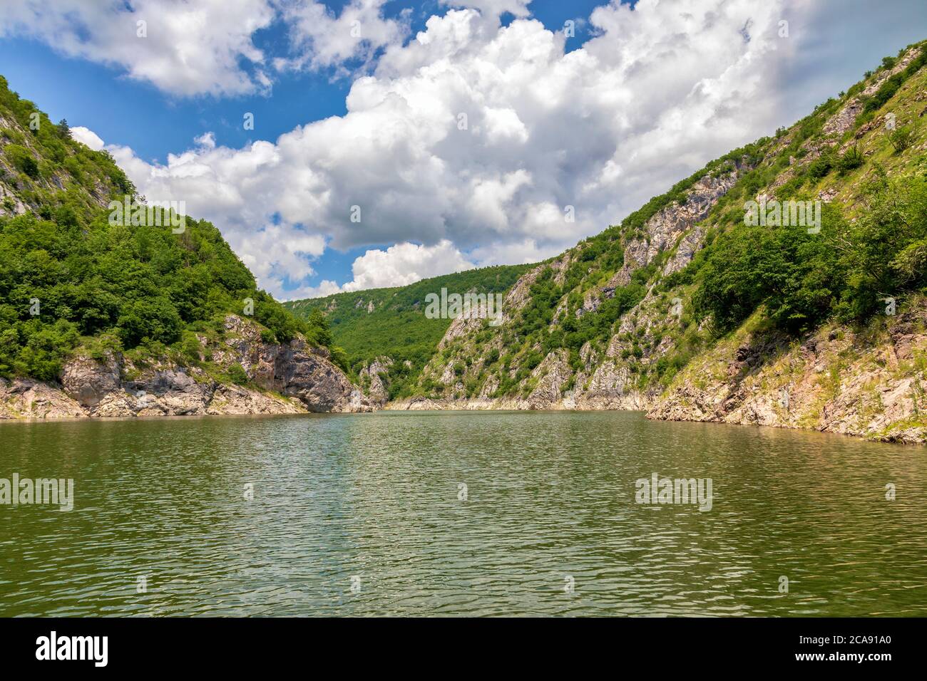 Uvac river canyon meanders. Special Nature Reserve, popular tourist destination in southwestern Serbia. Stock Photo