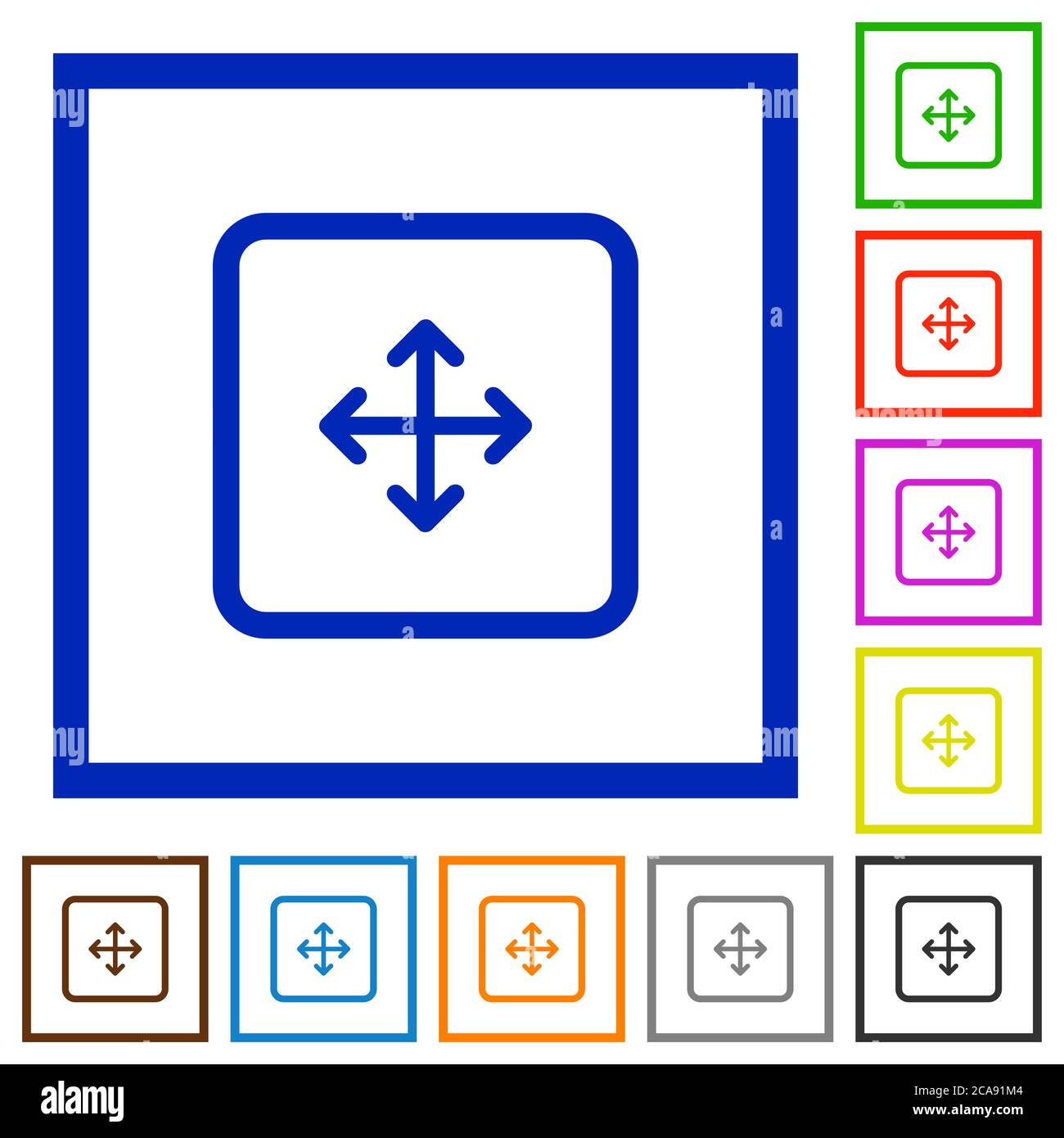 Drag object flat color icons in square frames on white background Stock Vector