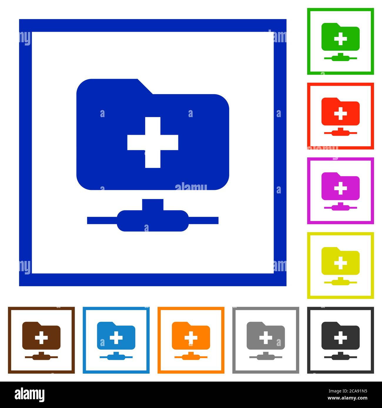 FTP create folder flat color icons in square frames on white background Stock Vector