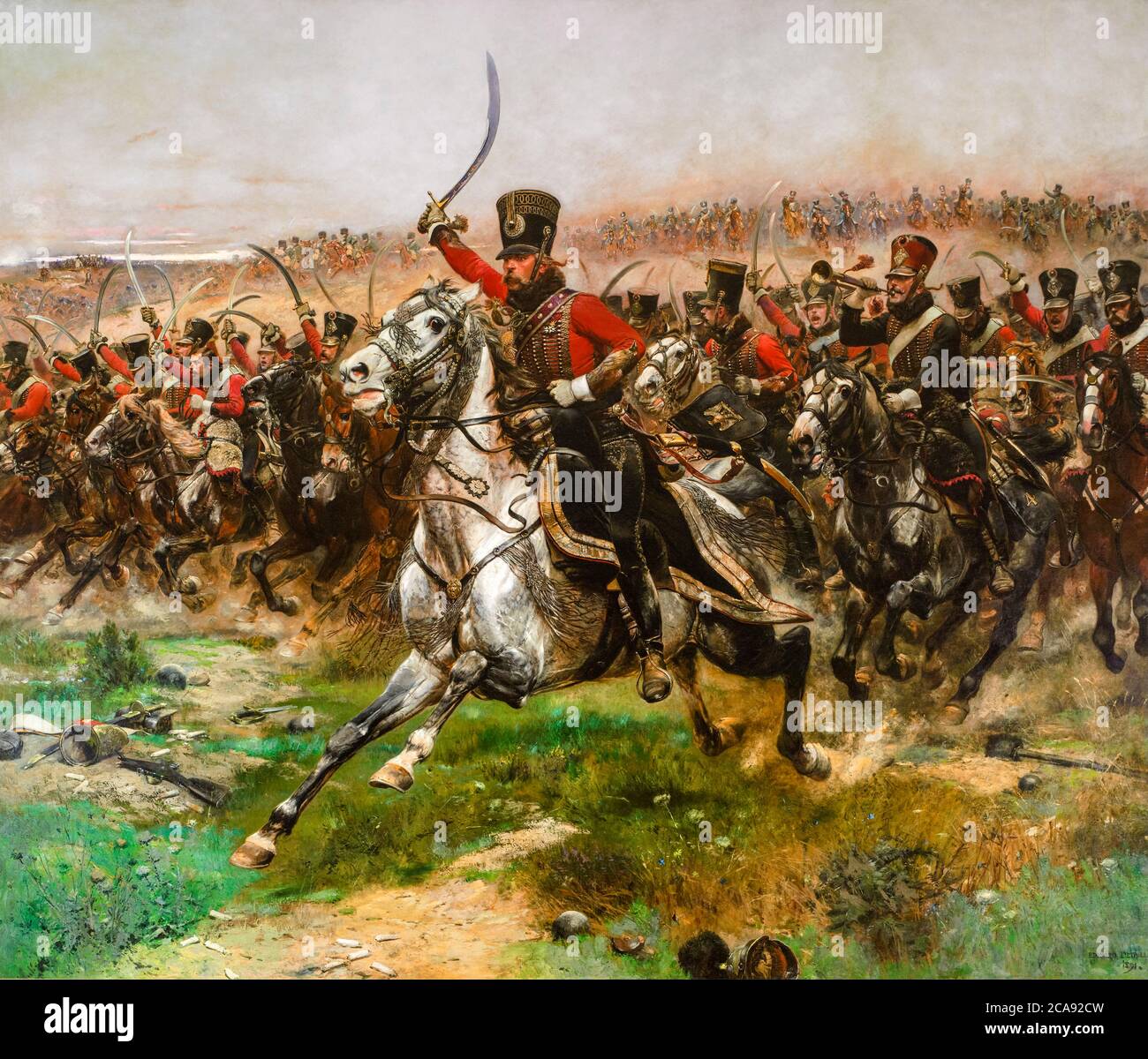 Vive L'Empereur, (French 4th Hussar cavalry charge at the Battle of Friedland, June 14th 1807), painting by Jean-Baptiste Édouard Detaille, 1891 Stock Photo