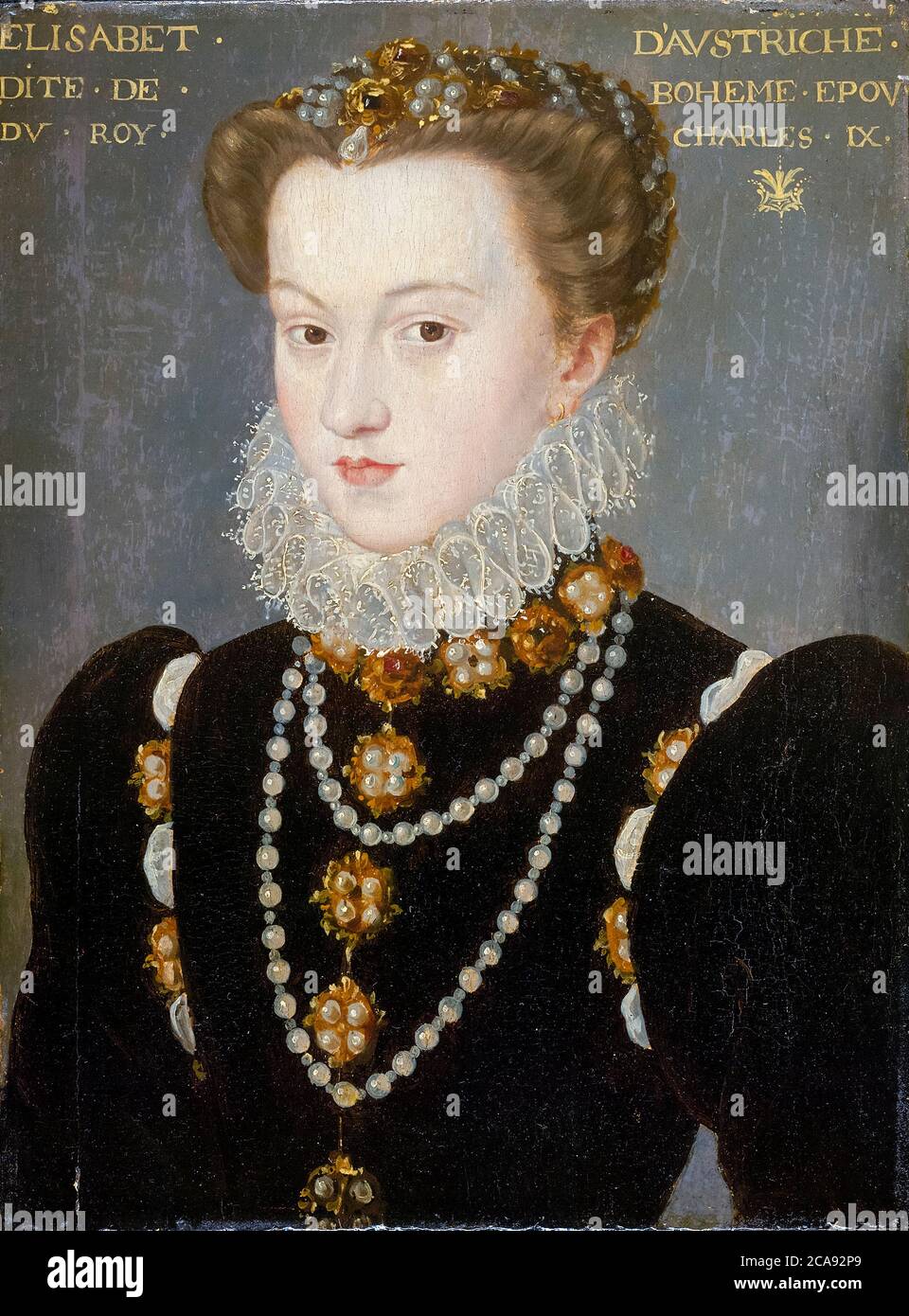 Elisabeth of Austria (1554-1592), Queen of France, portrait painting by Circle of François Clouet, after 1571 Stock Photo