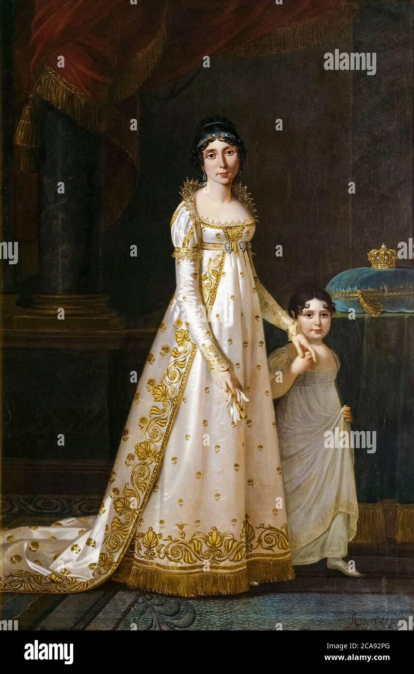 Julie Clary (1771-1845), as Queen Consort of Naples and Sicily, later Queen Consort of Spain, with her daughter Zenaide Bonaparte (1801-1854), portrait painting by Robert Lefèvre, 1807 Stock Photo
