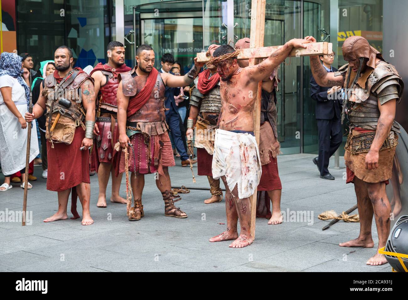 A Reenactment Of The Crucifixion Carried Out By Members Of A Polynesian Church Dressed As Jesus And Roman Soldiers Auckland New Zealand 3 31 18 Stock Photo Alamy