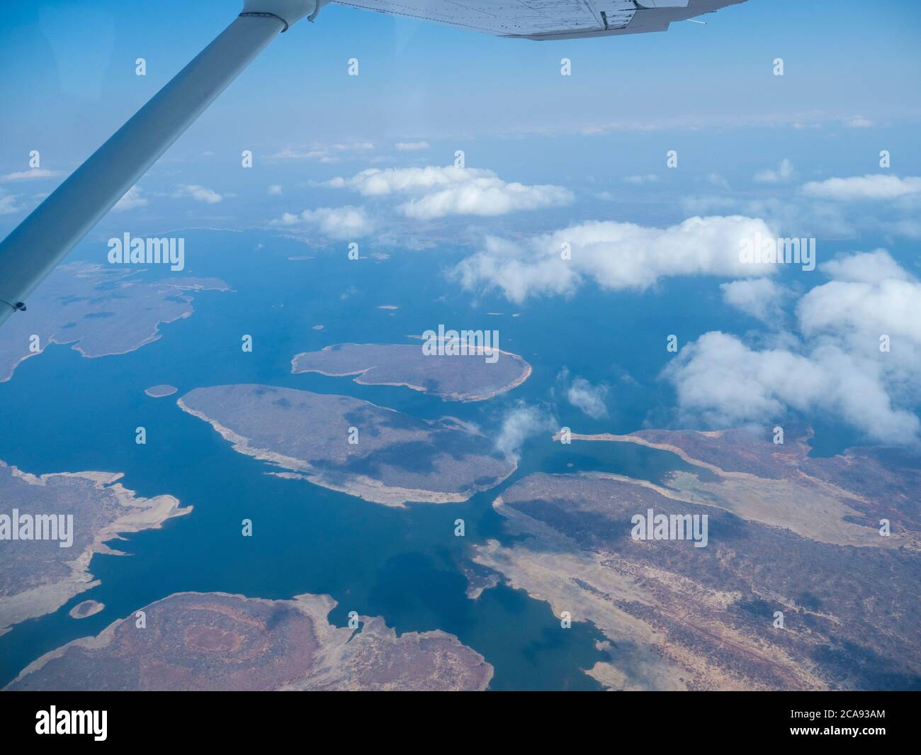 Aerial view of Lake Kariba, the world's largest man-made lake and reservoir by volume, Zimbabwe, Africa Stock Photo