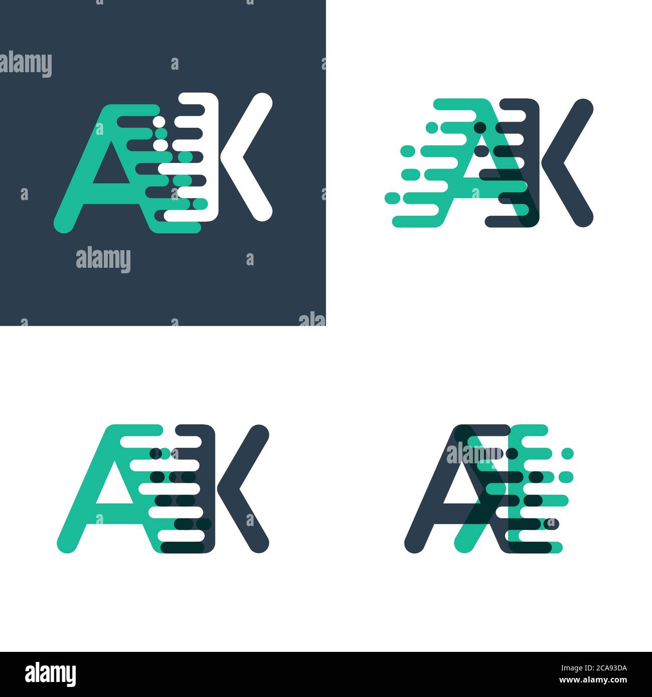 AK letters logo with accent speed in tosca green and dark blue Stock ...