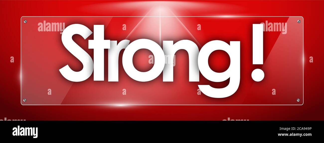 strong word in transparent glass shapes Stock Photo - Alamy