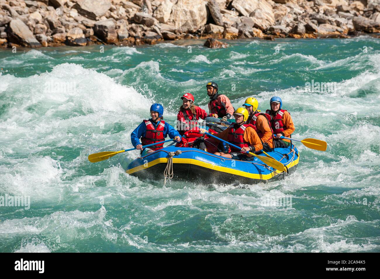 Rafting through white water rapids on the Karnali River in west Nepal