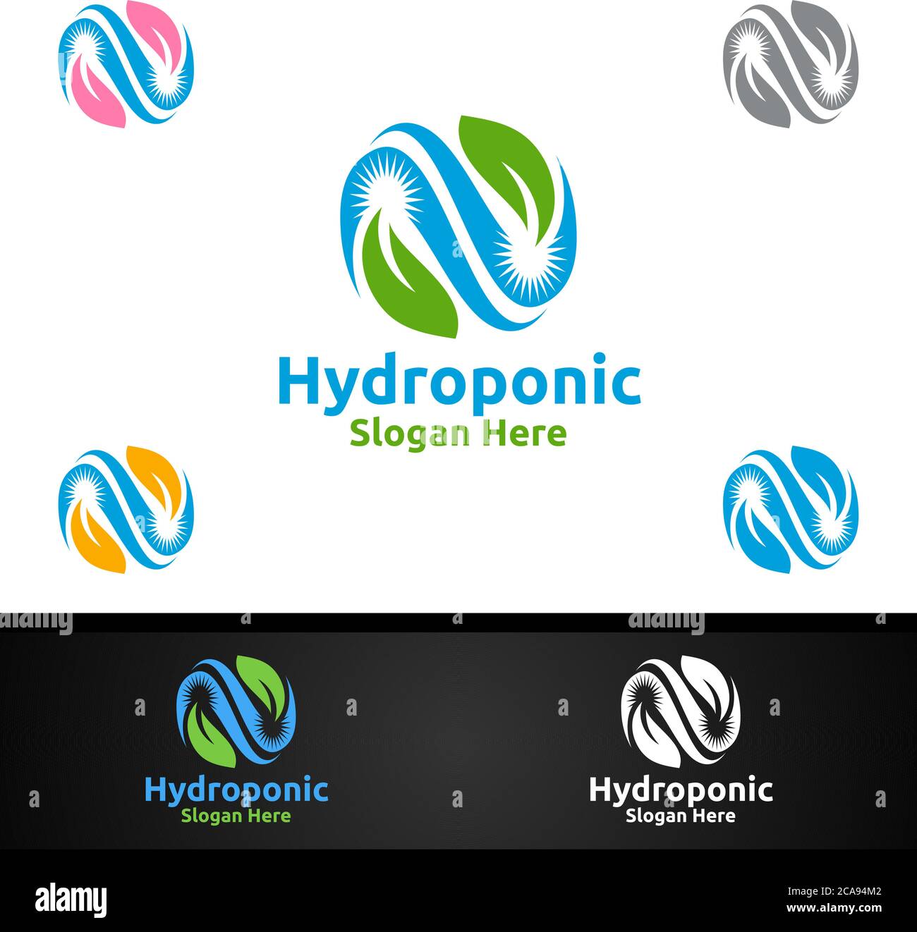 Infinity Hydroponic Gardener Logo with Green Garden Environment or Botanical Agriculture Vector Design Illustration Stock Vector