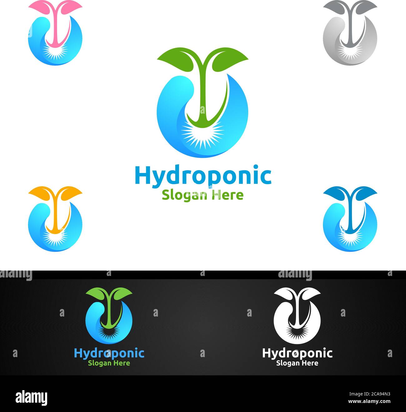 Water Hydroponic Gardener Logo with Green Garden Environment or Botanical Agriculture Vector Design Illustration Stock Vector