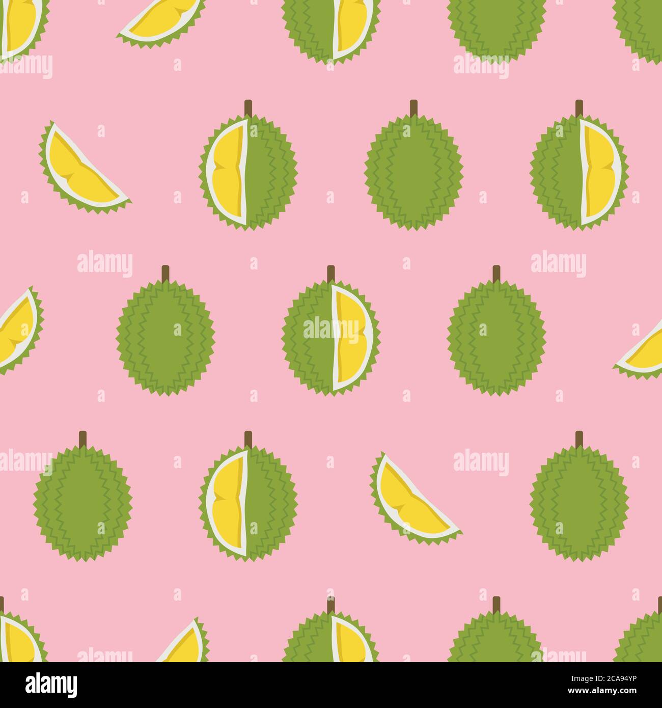 Durian with cut pieces seamless pattern. Vector illustration Stock Vector