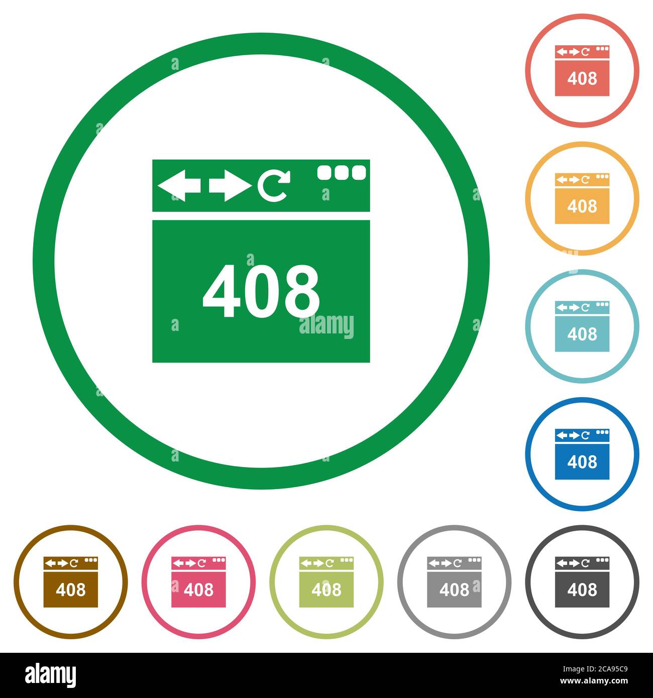 Browser 408 request timeout flat color icons in round outlines on white background Stock Vector