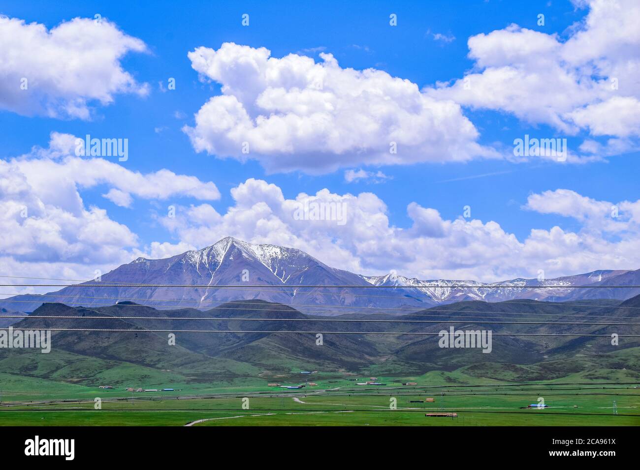 Beautiful nature landscape view of blue sky in way to Qilian County in Qinghai,China Stock Photo