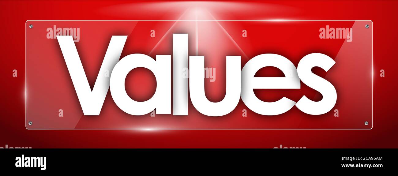 Values word in transparent glass shapes Stock Photo - Alamy