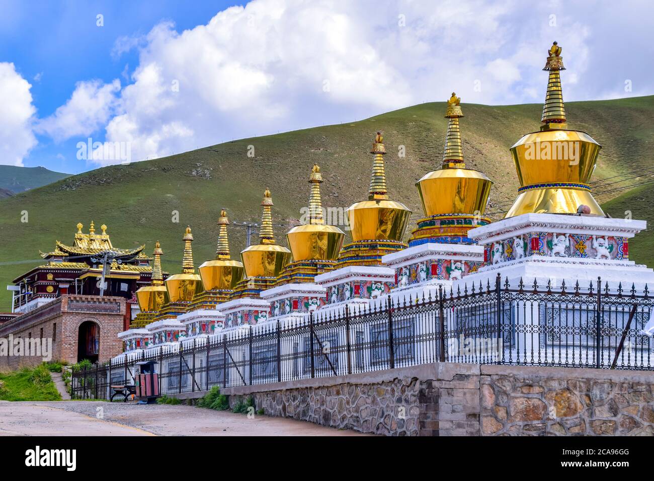Eight treasures golden pagoda at Tibetan Buddhist monastery Arou Temple.A famous historic site in Qilian,Qinghai China. Stock Photo