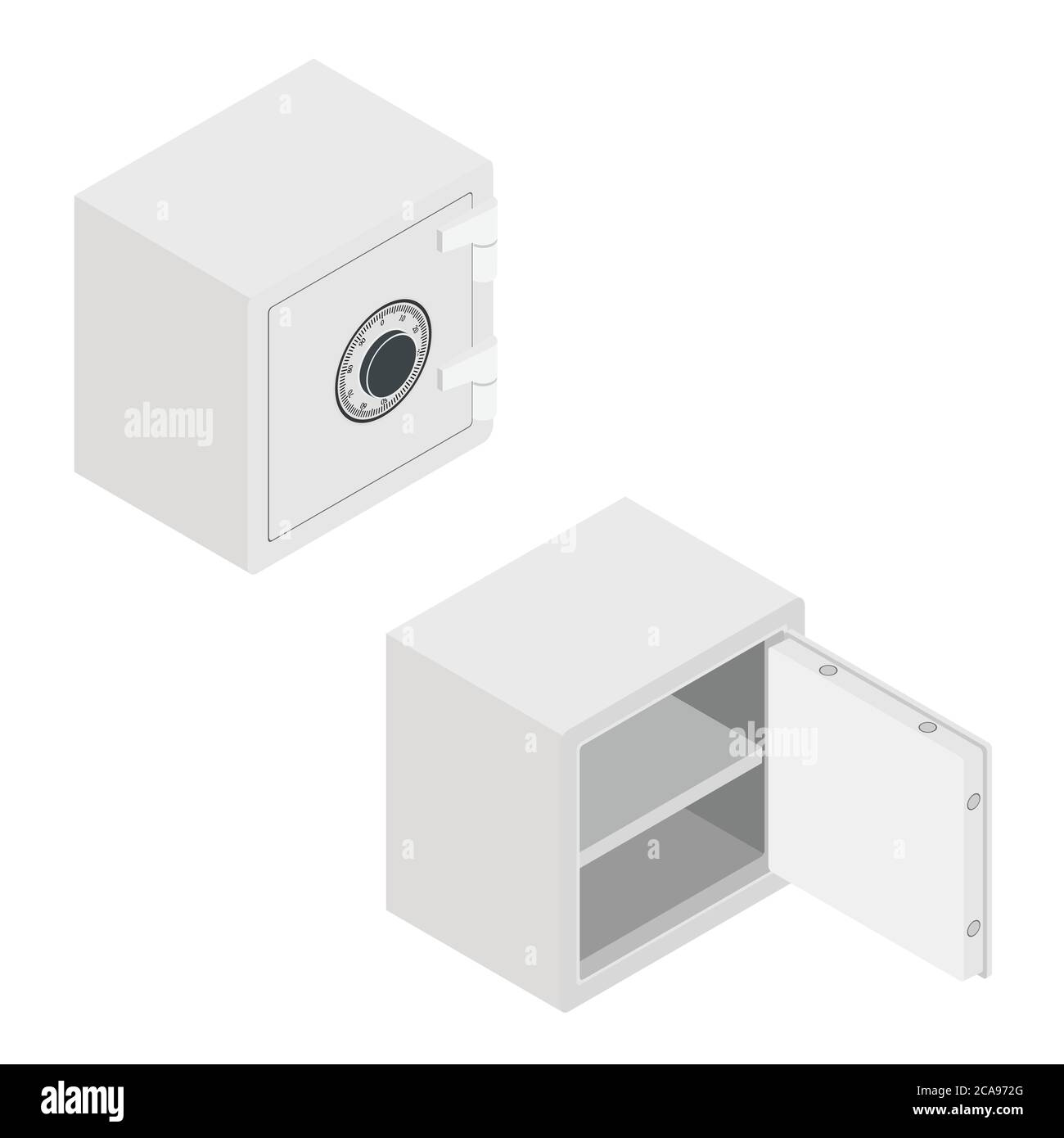 Vector illustration isometric steel money bank safe isolated on white ...