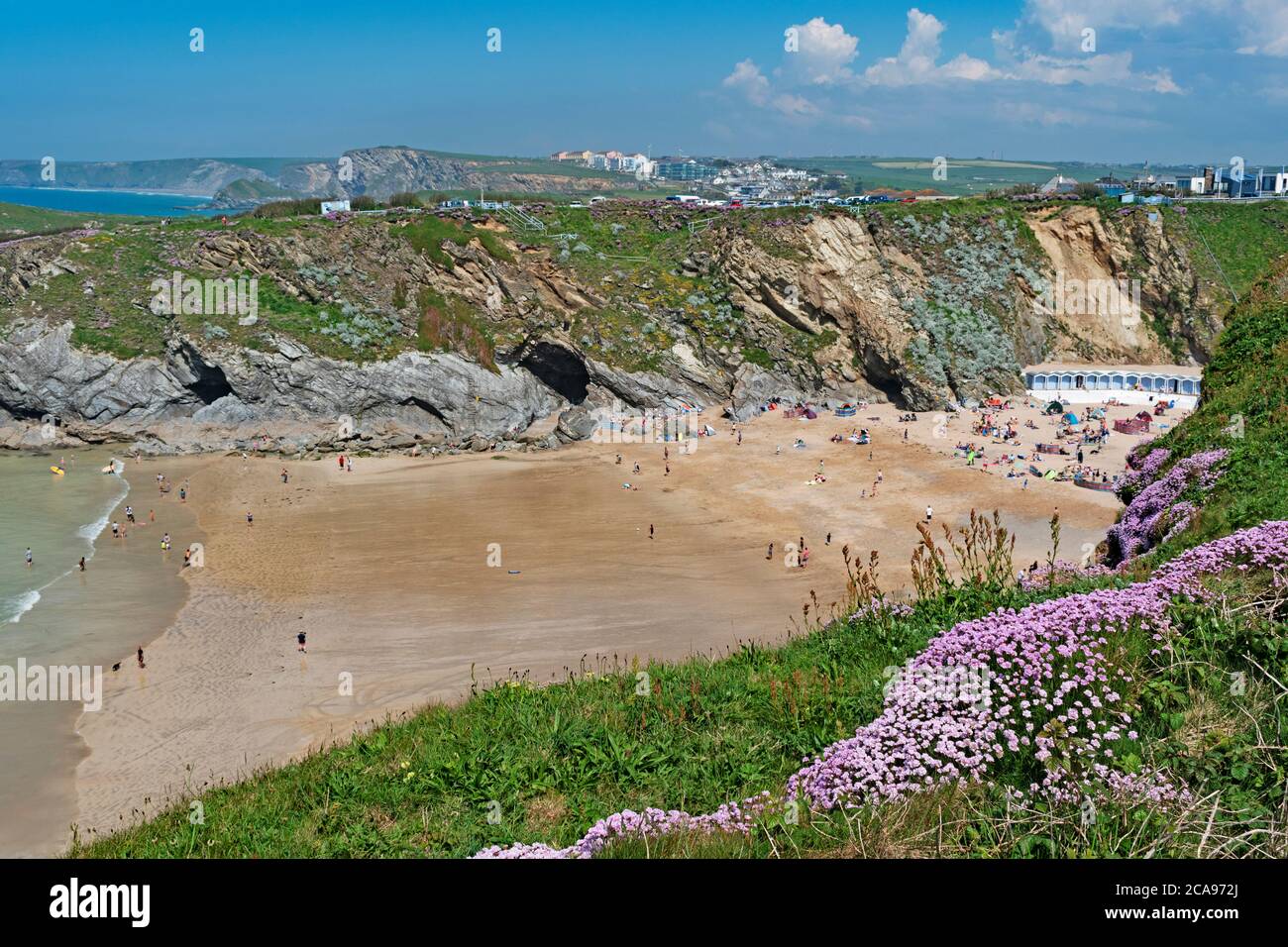 Sunny day at lusty glaze beach in newquay cornwall Stock Photo