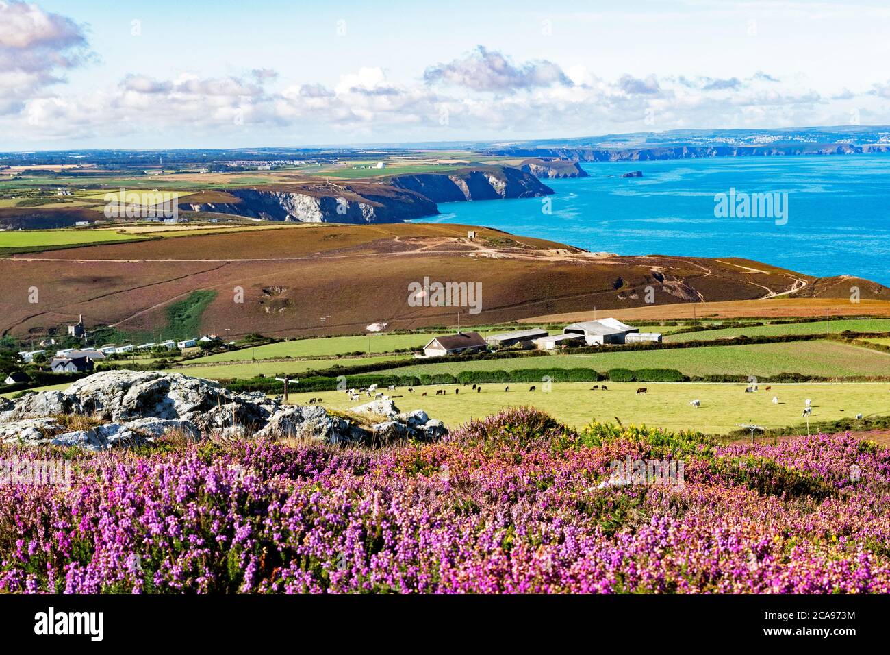 View of the cornish coastline from the top of st agnes beacon cornwall Stock Photo