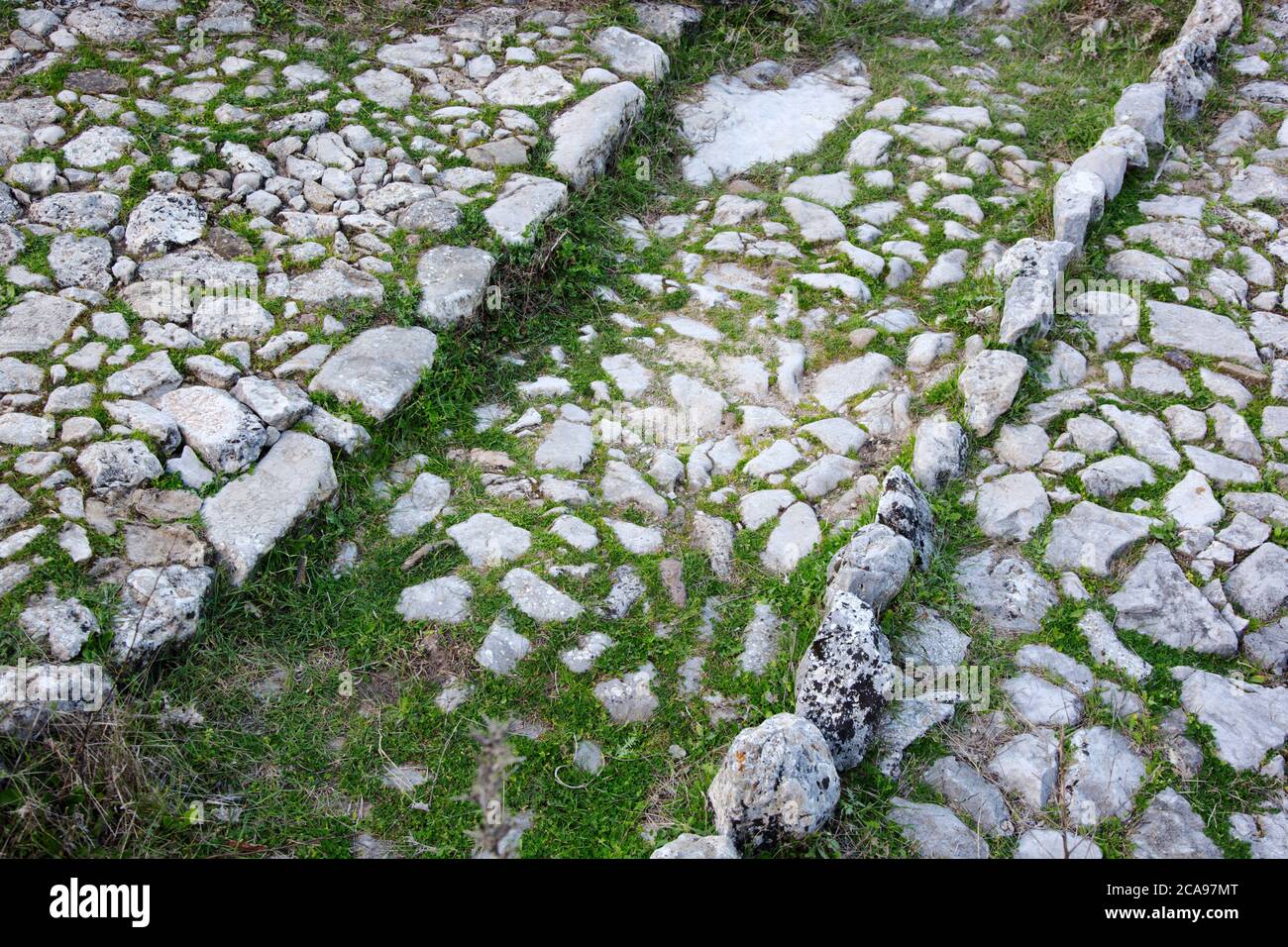 Detail of paving construction on an old hillside Roman road in Grazalema Stock Photo