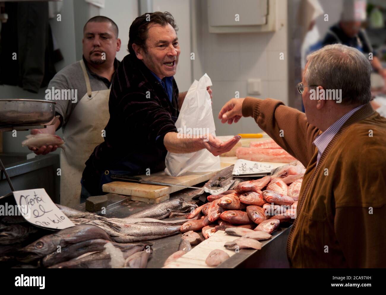 Shoppers at the fish market in Cadiz Stock Photo