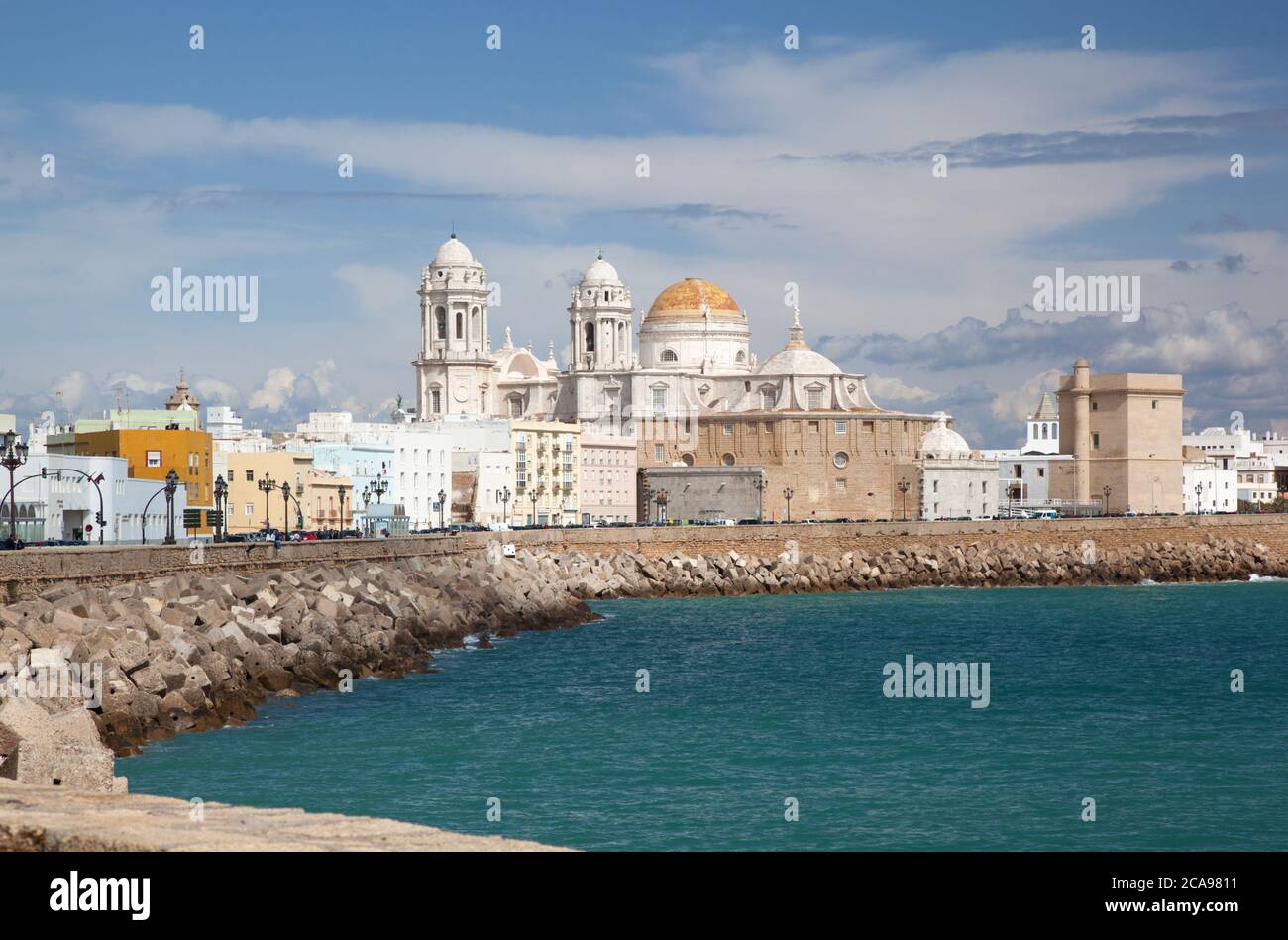 Cadiz Cathedral and seawall buildings in Southern Spain Stock Photo