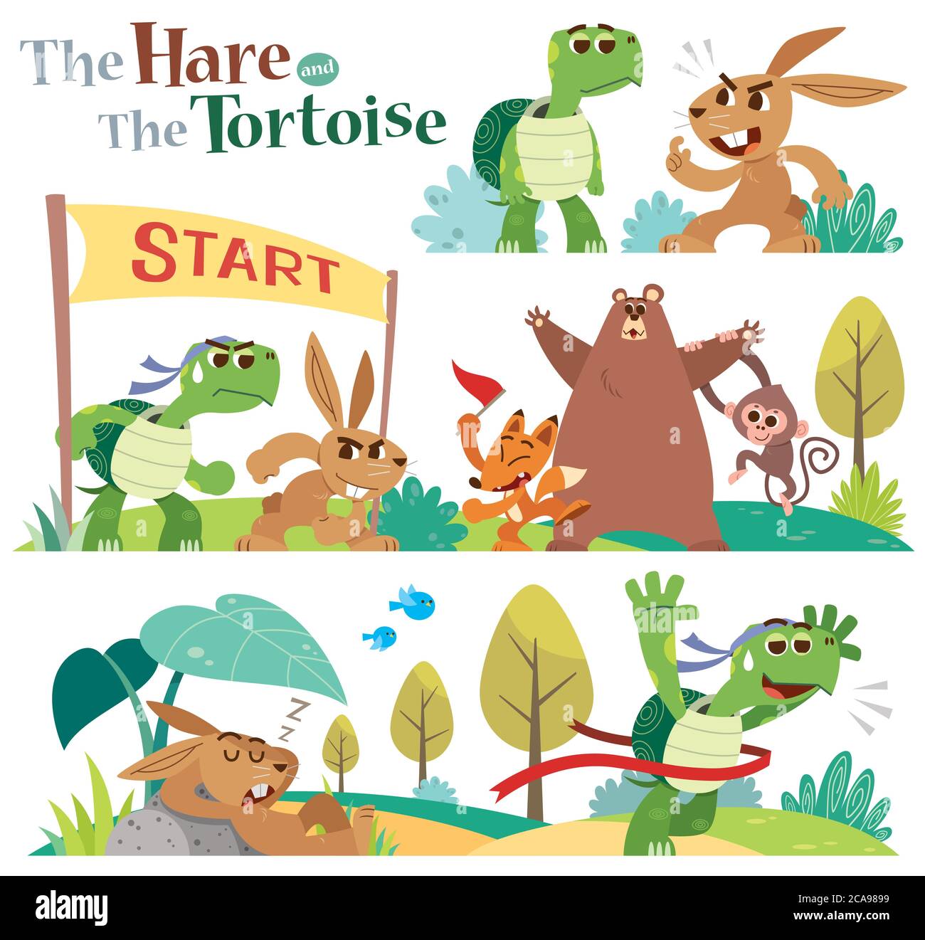 Vector Illustration of Cartoon the hare and the tortoise character set.  Turtle and rabbit racing. Fairy fable tale characters Stock Vector Image &  Art - Alamy
